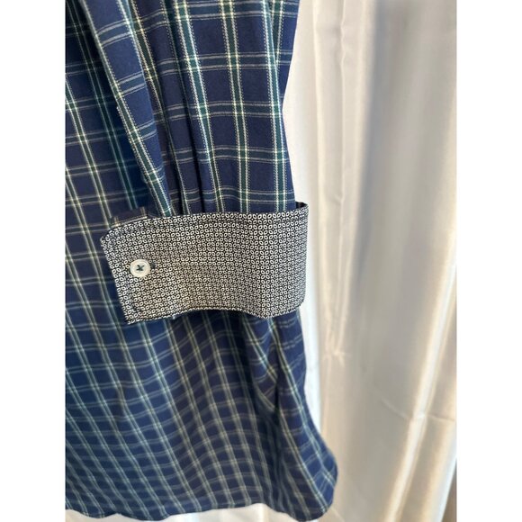 Nick Graham Everywhere shirt Men's Stretch 15.5  x 34-35 Flip Cuffs Blue Plaid - Picture 5 of 6